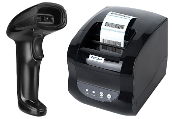 Комплект Xprinter XP-365B (USB, LAN) Черный + SUNTEK 2D Wireless Barcode Scanner (ST1100DW) Black