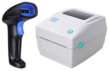 Комплект Xprinter XP-460B (USB, Bluetooth) Белый + SUNTEK 2D Wireless Barcode Scanner (ST1100DW) Blue